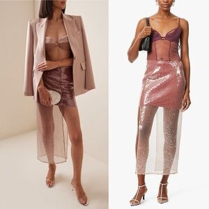 Nensi Dojaka Assemetric Sequins Midi Skirt Brown Medium